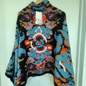Colorful Woven Zara Poncho NWT